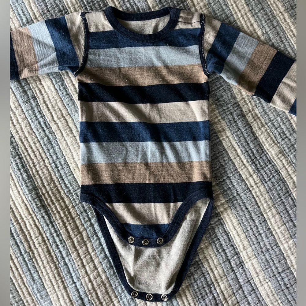Striped Long Sleeve Baby Onsie Wool Blend; 2-4 Months